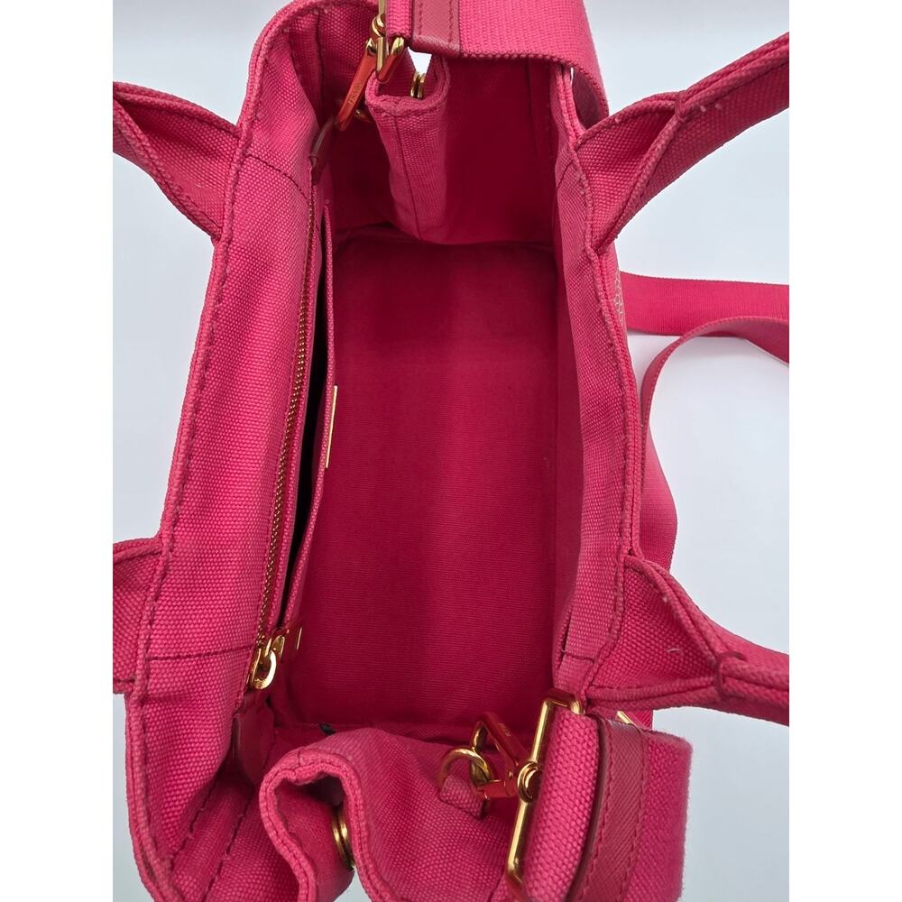 Prada Canapa Mini Tote Pink Canvas Crossbody Bag Logo Strap + Dust Bag Auth - Picture 13 of 16